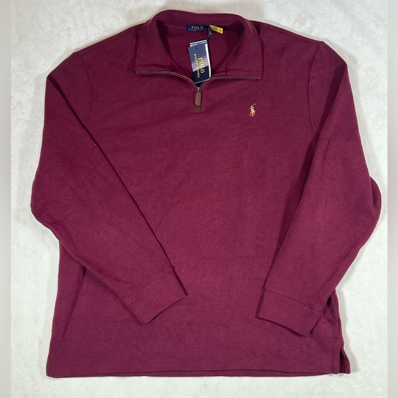 NWT Polo Ralph Lauren XXL Men's Burgundy Pullover Quarter Zip 1/4 Sweater - Picture 1 of 9
